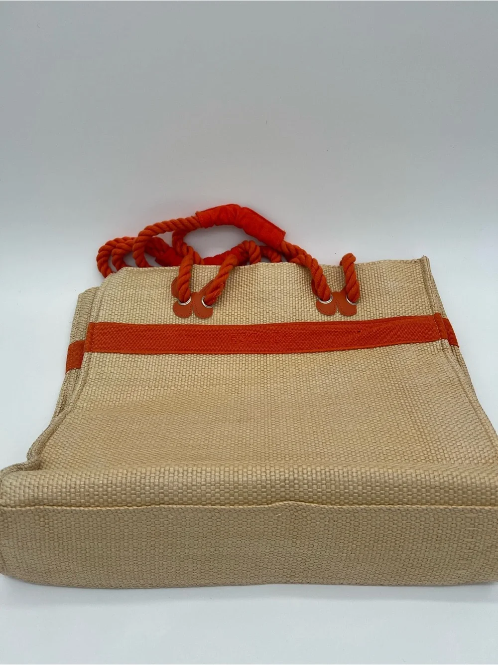 Escada Beige Straw Tote with Orange Rope Handles